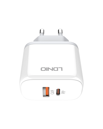 Мрежово зарядно устройство LDNIO A2526C, 45W, 1 x Type-C F, 1 x USB F, PD, QC, PPS, С PD Type-C кабел, Бял - 40287