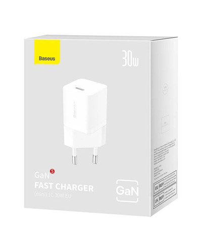 Мрежово зарядно устройство Baseus GaN5S Fast Charger 1C, 30W, 1 x Type-C F, Бял - 40409