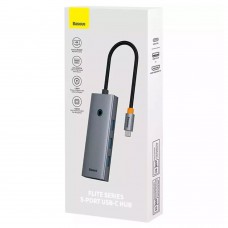 USB хъб Baseus UltraJoy, 5 Порта, Type-C към 3xUSB 3.0, RJ45, PD Сив - 12071
