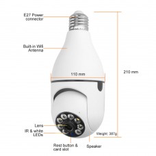 Смарт охранителна камера No brand PST-F1-3MP, 3.0Mp, PTZ, За фасунга E27, Wi-Fi, Tuya Smart, Бял - 91029