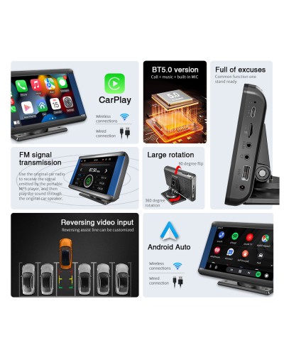 Преносим CarPlay / Android Auto дисплей No brand X300L, 7", За автомобил - 13314