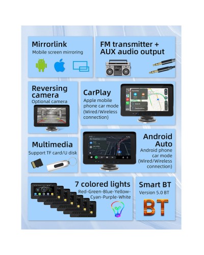 Преносим CarPlay / Android Auto дисплей No brand X5310L, 7", За автомобил - 13313