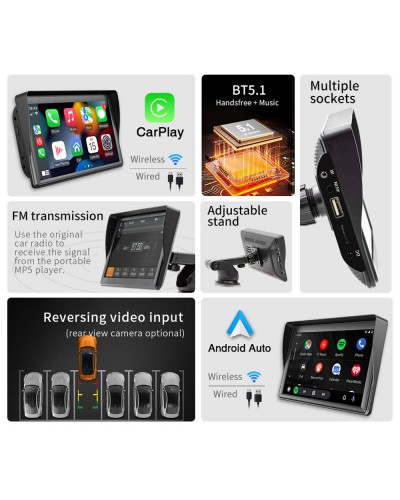Преносим CarPlay / Android Auto дисплей No brand X600L, 7", За автомобил - 13311