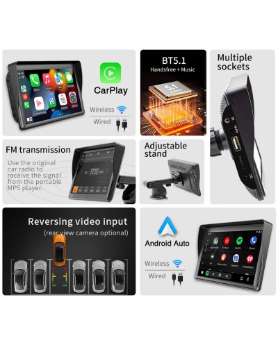 Преносим CarPlay / Android Auto дисплей No brand X600W, 7", За автомобил - 13310