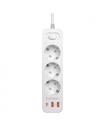 Разклонител Earldom ES-SC13, 3 гнезда, CEE 7/3, 2 х USB, 1 х USB-C, 2м.,Бял - 40377