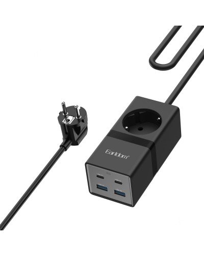 Удължител Earldom ES-SC21, 1 гнездо, CEE 7/3, 2 х USB F, 2 x USB-C, 1м., Черен - 40521