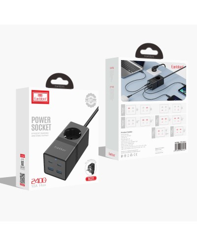 Удължител Earldom ES-SC21, 1 гнездо, CEE 7/3, 2 х USB F, 2 x USB-C, 1м., Черен - 40521