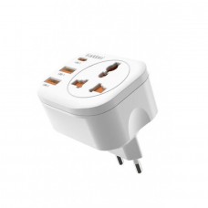 Универсален преходник - зарядно Earldom ES-SC16, 2xUSB, 1xType-C, EU/US/UK/AU към EU, 220V, Бял - 40525