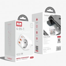 Универсален преходник - зарядно Earldom ES-SC16, 2xUSB, 1xType-C, EU/US/UK/AU към EU, 220V, Бял - 40525