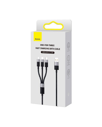 Кабел за зареждане Baseus StarSpeed, 3 в 1, Micro USB, Lightning, Type-C, 1.2m, Черен - 40491