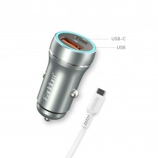 Зарядно устройство за кола Earldom ES-CC29, 30W, USB QC3.0, PD, С Type-C PD кабел, Сребрист - 40351