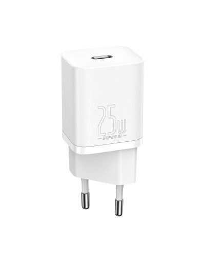 Мрежово зарядно устройство Baseus Super Si, 25W, С PD кабел, Бял - 40417
