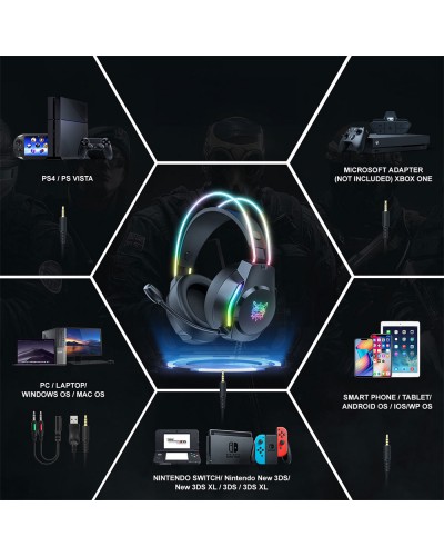 Слушалки Onikuma X26, За компютър, Микрофон, Подсветка, 3.5mm, USB, Черен - 20744