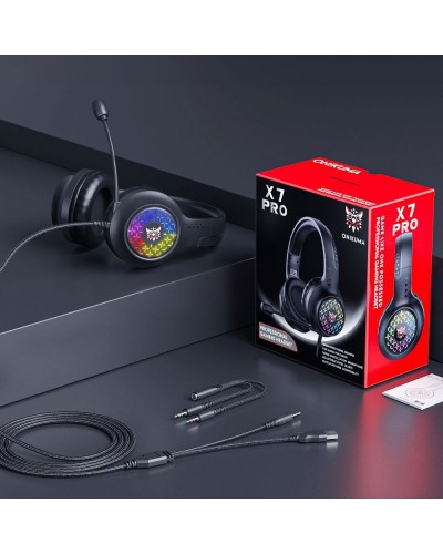 Слушалки Onikuma X7 Pro, За компютър, Микрофон, Подсветка, 3.5mm, USB, Черен - 20774