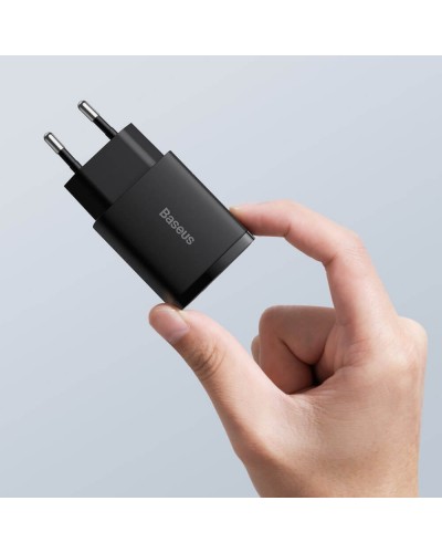 Мрежово зарядно устройство Baseus Compact, 20W, 1 x Type-C F, 1 x USB F, Черен - 40415