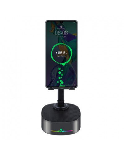 Тонколона със стойка за телефон Kisonli M5, Bluetooth, Безжично зареждане, FM, AUX, RGB, Различни цветове - 22275