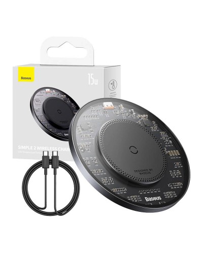 Безжично зарядно устройство Baseus Simple 2, Qi, 15W, Черен - 40381