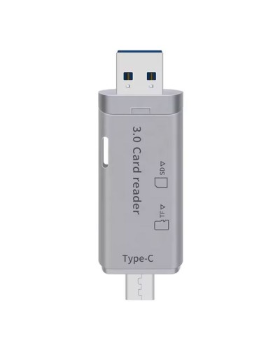 Четец за карти DeTech, USB Type-C - USB 3.0 OTG, SD, TF, сребрист - 17854