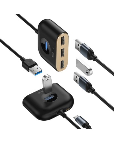 USB хъб Baseus Square round, 4 Порта, USB към 3xUSB 2.0, 1xUSB 3.0, 1.0m, Черен - 12077