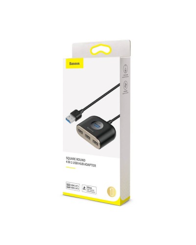 USB хъб Baseus Square round, 4 Порта, USB към 3xUSB 2.0, 1xUSB 3.0, 1.0m, Черен - 12077