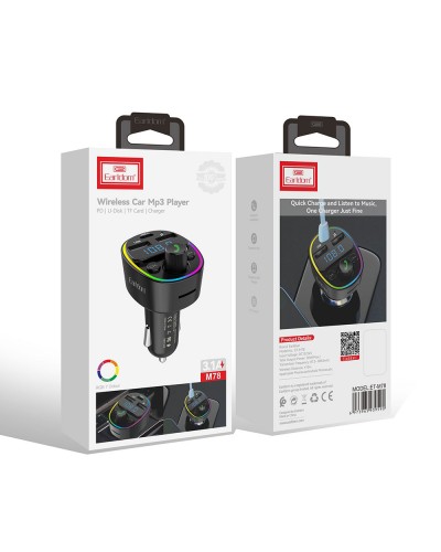 FM Трансмитер Earldom ET-M78, Bluetooth, Micro SD, USB, Type-C, QC, Черен - 17776