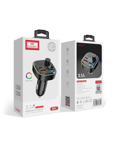 FM Трансмитер Earldom ET-M84, Bluetooth, USB, Type-C, PD, 3.1A, Черен - 17773
