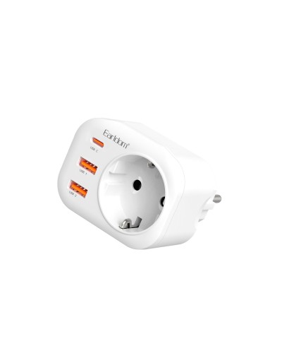 Универсален преходник - зарядно Earldom ES-SC18, 2xUSB, 1xType-C, Шуко, Бял - 40524