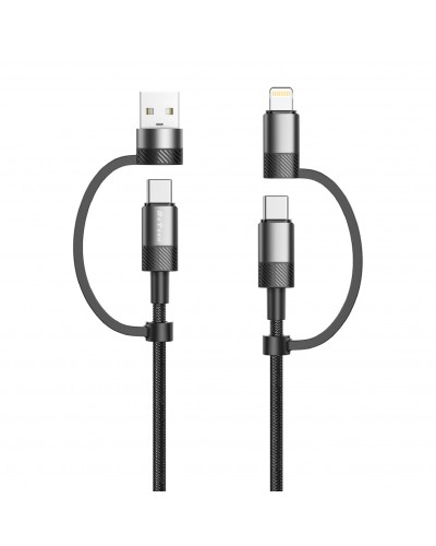 Кабел за данни DeTech DE-54UCI, 4в1 USB-Lightning/Type-C Type-C - Type-C, 1.0m, Черен - 40535