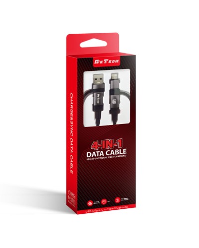 Кабел за данни DeTech DE-54UCI, 4в1 USB-Lightning/Type-C Type-C - Type-C, 1.0m, Черен - 40535
