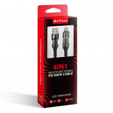 Кабел за данни DeTech DE-55UCI, 4в1 USB-Lightning/Type-C Type-C - Type-C Type-C - Lightning, 1.0m, Черен - 40536