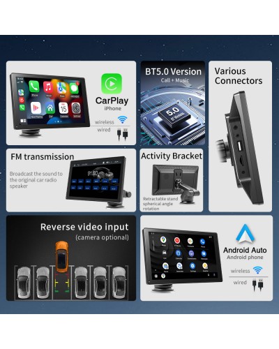 Преносим CarPlay / Android Auto дисплей No brand X5305L, 9", За автомобил - 13315
