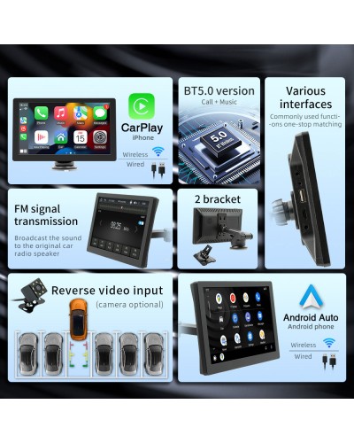Преносим CarPlay / Android Auto дисплей No brand X5308L, 9", За автомобил - 13317