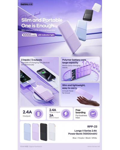 Преносима батерия Remax RPP-23, 10000mAh, Различни цветове - 87099
