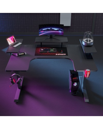 Геймърско бюро No brand P203, 5 в 1, RGB, Черен - 74004