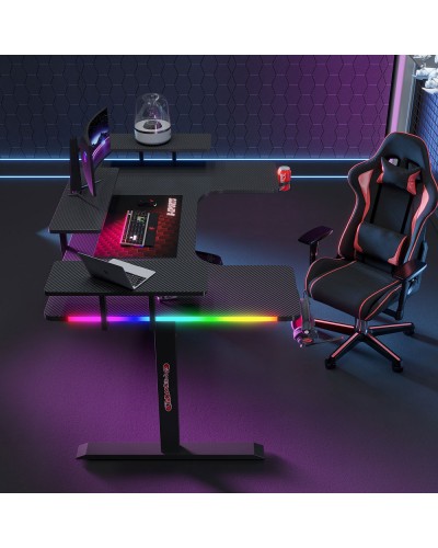 Геймърско бюро No brand P203, 5 в 1, RGB, Черен - 74004