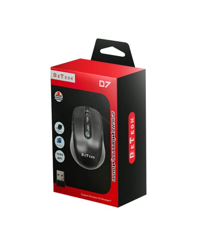 Мишка DeTech D7, Безжична, USB, Черен - 776