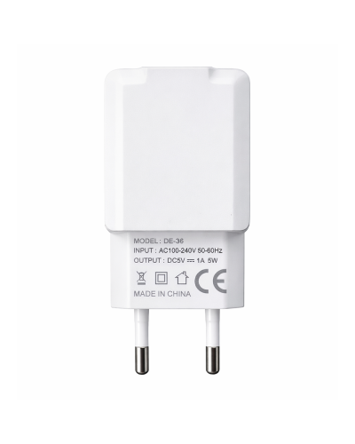 Мрежово зарядно устройство DeTech, DE-36, 5V/1A 220V, 1 x USB, Бял - 40537