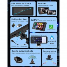 Преносим CarPlay / Android Auto дисплей No brand, X5368, 6.86", За автомобил - 13327