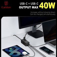 Удължител Earldom ES-SC21, 1 гнездо, CEE 7/3, 2 х USB F, 2 x USB-C, 1м., Черен - 40521