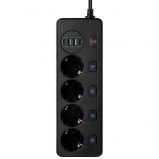 Удължител No brand, 4 гнезда, 250V, 10A, Кабел, 1.8м., 2 x USB-F, 2 x USB-C, С ключ, Бял - 17965
