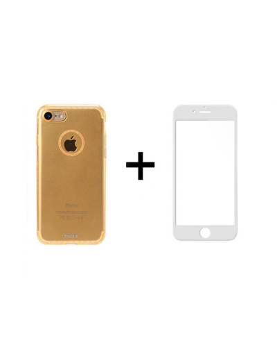 Комплект стъклен протектор + Калъф Remax Crystal, за iPhone 7/8 Plus, Бял - 52334