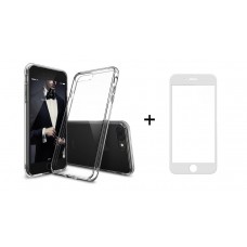Комплект стъклен протектор с силиконови ръбове + Калъф, Remax Crystal, за iPhone 7 Plus, Бял - 52228