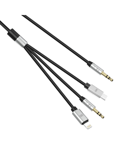 Аудио кабел Earldom ET-AUX09, 3.5mm към Lightning, Type-C, 3.5mm, 3в1, 1.2м, Черен - 40219