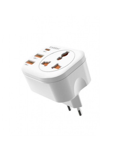 Универсален преходник - зарядно Earldom ES-SC16, 2xUSB, 1xType-C, EU/US/UK/AU към EU, 220V, Бял - 40525
