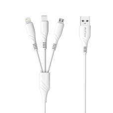 Кабел за зареждане DeTech DE-C40, 3 в 1, Micro USB, Lightning, Type-C, 1.0m, Бял - 40203