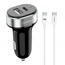 Зарядно устройство за кола Earldom ES-CC14, 1xUSB, 1xType-C, С PD Type-C кабел, Черен - 40244