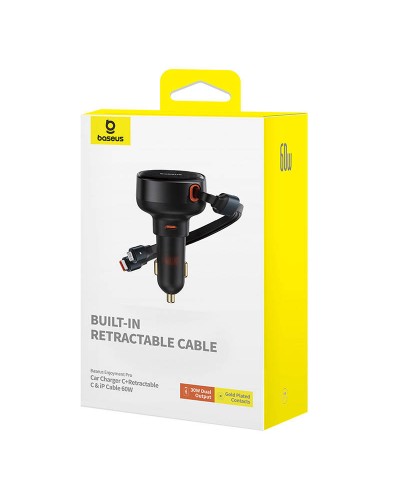 Зарядно устройство за кола Baseus Enjoyment Pro, 60W, С Type-C и Lightning кабел, Черен - 40498
