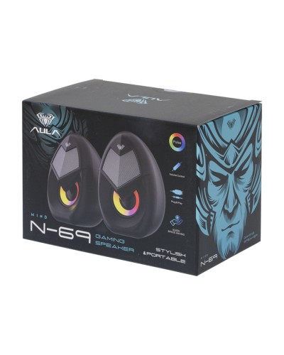 Тонколони Aula N-69, 2x3W, USB, RGB, Черен - 22183