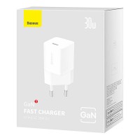 Мрежово зарядно устройство Baseus GaN5S Fast Charger 1C, 30W, 1 x Type-C F, Бял - 40409