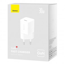 Мрежово зарядно устройство Baseus GaN5S Fast Charger 1C, 30W, 1 x Type-C F, Бял - 40409